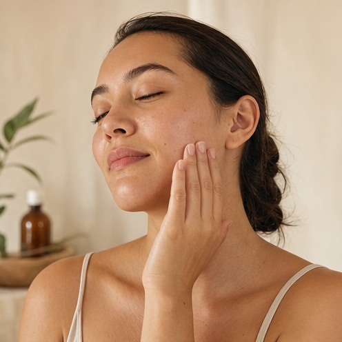 Woman applying gentle skincare for sensitive skin