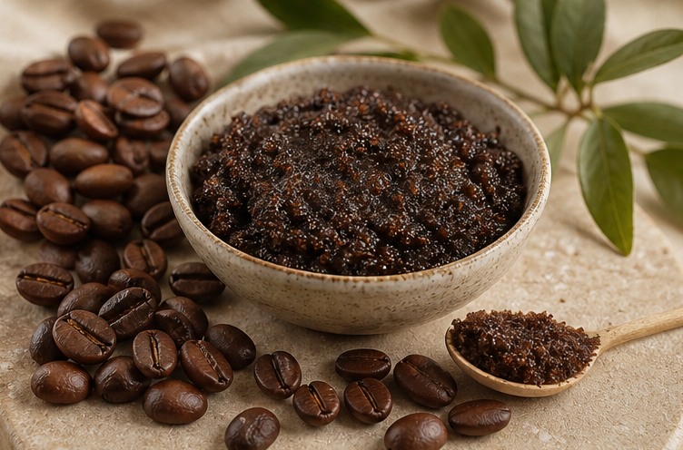 Roasted coffee beans and coffee scrub texture